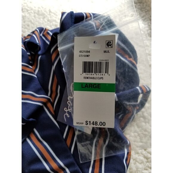 Isabella Rose Broadway One-Piece Navy Blue Multi Striped Women's Size L - Picture 8 of 15